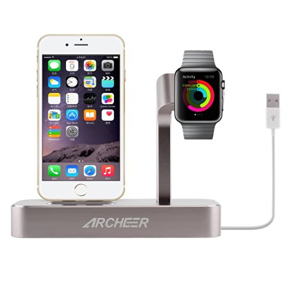 ARCHEER 2 in 1 Apple Watch Stand iPhone Charging Dock Station with Charging Cable for iPhone 6s/6s plus/6/6 plus/5s/5