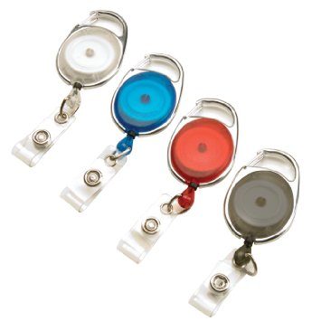 Swingline GBC ID Badge Holder BadgeMates Translucent Retractable Carabiner Badge Reel Assorted Colors 4 Pack 3747498