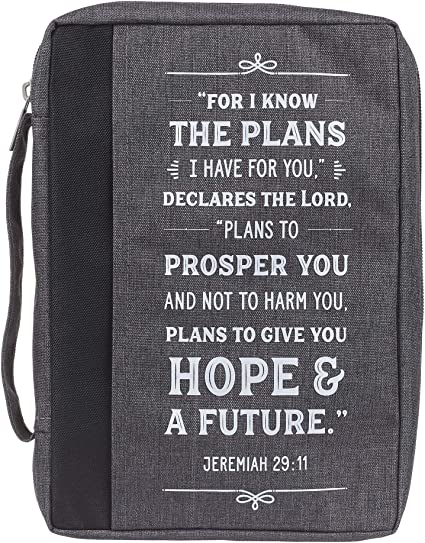 Christian Art Gifts Men/Women's Bible Cover I Know The Plans Jeremiah 29:11, Gray Canvas, Medium