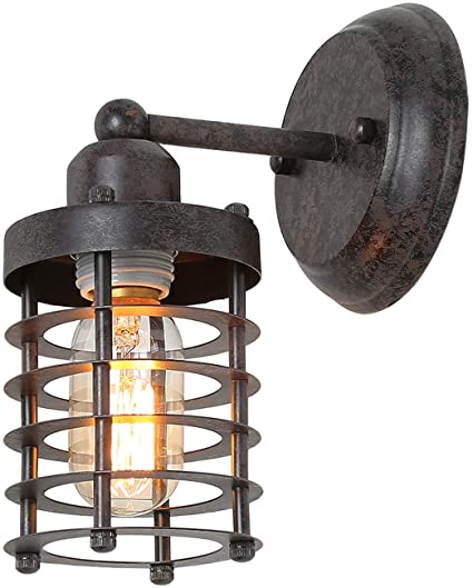 LNC Wall Light Fixture, Farmhouse Barn Warehouse Industrial Mini Cage Sconce Wall Lamp with Brown Rust, H9.4" x W6.7", A03481