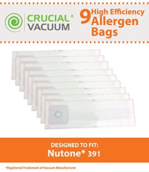 9 Replacements for Nutone 391 Bags Fit Central Vacuums, Compatible With Part # 391, by Think Crucial