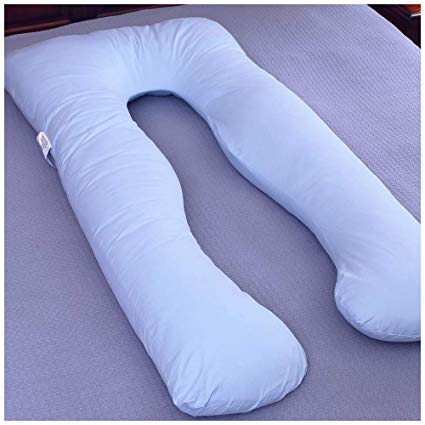 LunarTex U Shaped Maternity Body Pillow Pregnancy Pillow with Removable Cover, 100% Cotton Fabric, Blue, 56 X 32 Inch