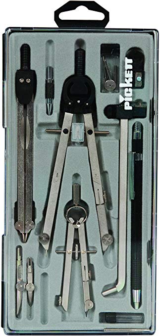 CHARTPAK Drafting Set 5 Piece Chrome Plated Fine Tool Steel Silver (1503NC)