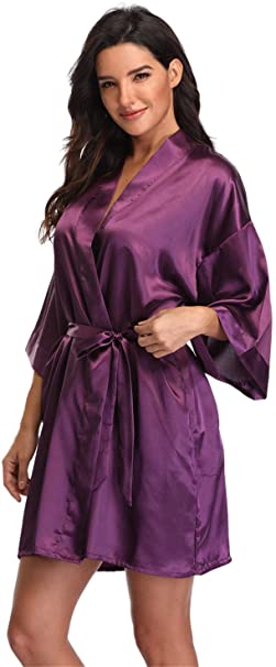 Women's Pure Short Silky Robes Bridesmaid Bride Party Satin Robes Sleepwear