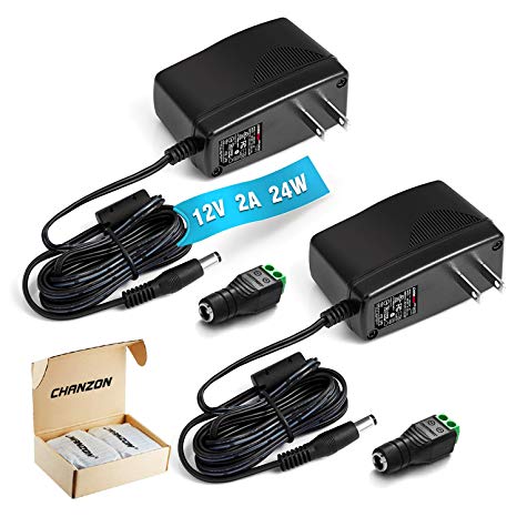 [UL Listed] Chanzon 12V 2A 24W AC DC Switching Power Supply Adapter (Input 100-240V, Output 12 Volt 2 Amp 24 Watt 6Ft Cord) Wall Wart Transformer Charger for DC12V CCTV Camera LED Strip Light (2-Pack)