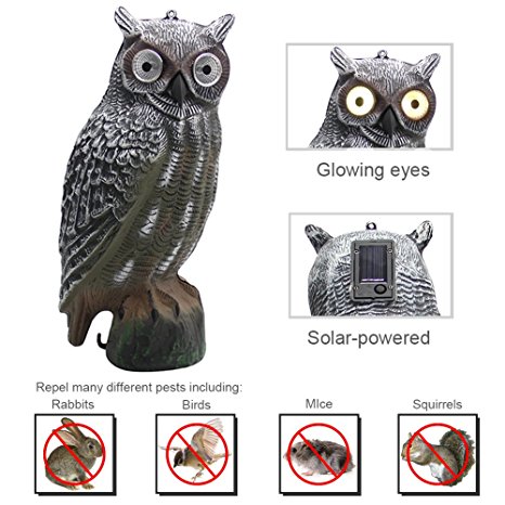 YOFIT Realistic Owl Decoy Scarecrow Solar Powered, Pest Repellent Garden Protector, Scare Away Mice, Birds, Squirrels, Other Destructive Pests (Owl)