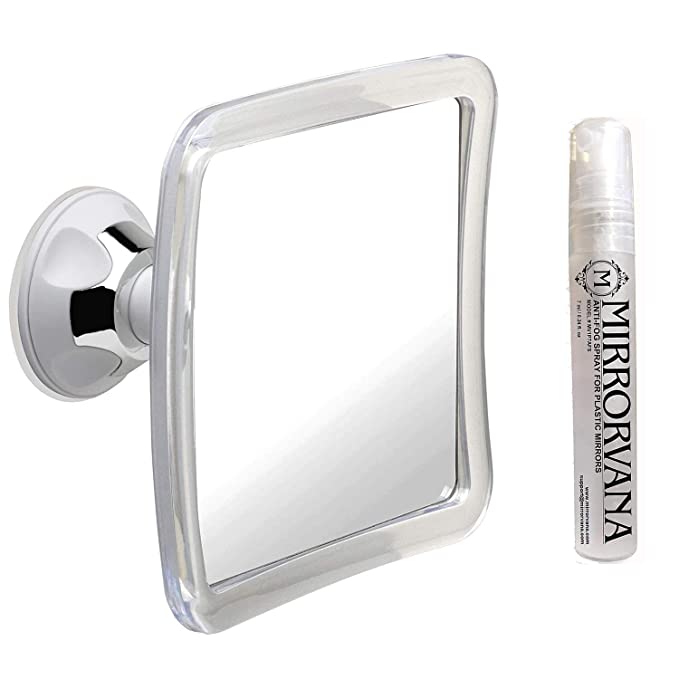 Mirrorvana Fogless Shower Mirror for Fog Free Shaving with Upgraded Suction-Cup (6.3 x 6.3 Inch) and Mirrorvana Anti-Fog Spray for Shower Mirror