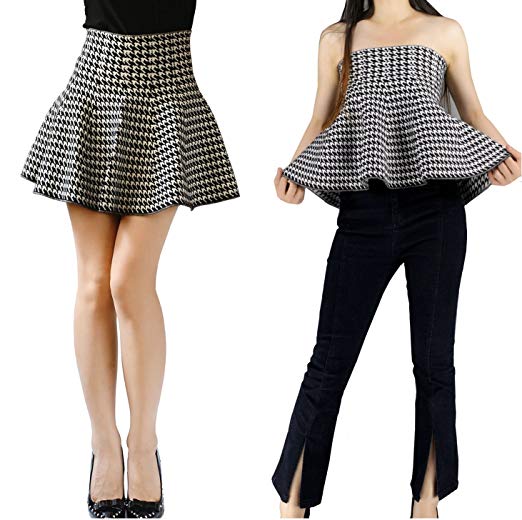 YSJ Lady's Knitted Mini Skirt High Waist A-line 17-inch Skirts