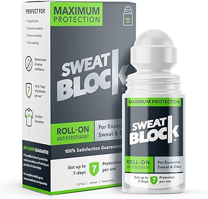 SweatBlock Antiperspirant Roll-on - Maximum Clinical Strength with DRIBOOST Treat Hyperhidrosis, Excessive Sweat & Odour Up to 7 Days Sweat Control Per Use Unisex 35ml