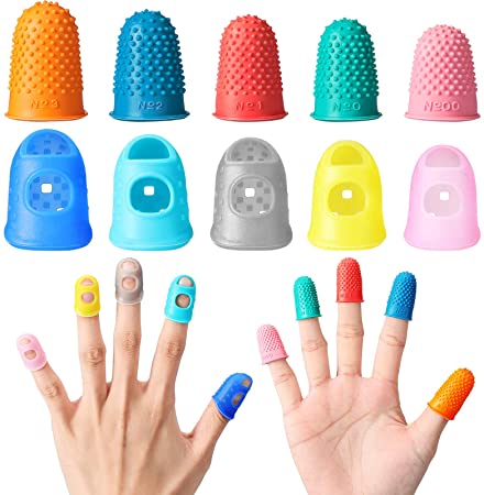 20 Pieces Rubber Finger Tips Guard 5 Sizes Non-Slip Finger Pads Grips Assorted Colors Finger Protector Covers for Sorting Task, Paperwork, Cutting, Wax Carving (XS/S/M/L/XL)