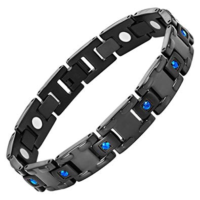 Blue CZ Black Titanium Magnetic Bracelet Size Adjusting Tool and Gift Box Included By Willis Judd