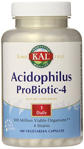 KAL Acidophilus 500 Million Viable Organisms Probiotic-4 Capsules, 100 Count