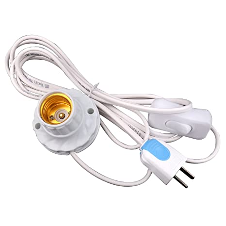 E27 Light Bulb Socket with On/Off Toggle Switch About 2.8m White Pure Copper Core Cord