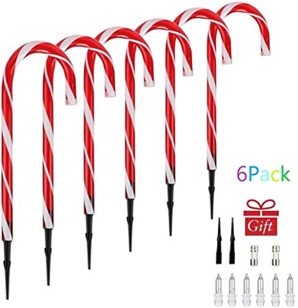 walsport Christmas Candy Cane Pathway Lights Markers - Holiday Walkway Lights Outdoor Ornaments Xmas Outside Decoration for Yard Lawn