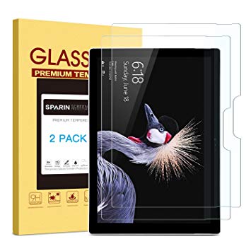 [2 Pack] New Surface Pro/Surface Pro 4 Screen Protector, SPARIN Tempered Glass Screen Protector - Maintaining Touchscreen's Responsiveness/Easy Installation/2.5D Round Edge/Scratch Resistant