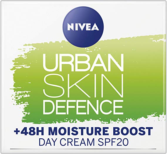 NIVEA Daily Essentials Urban Skin Defence  48H Moisture Boost Day Cream (50ml), Day Face Cream Moisturiser SPF 20, Contains Anti-oxidant & Bio Green Tea Extract