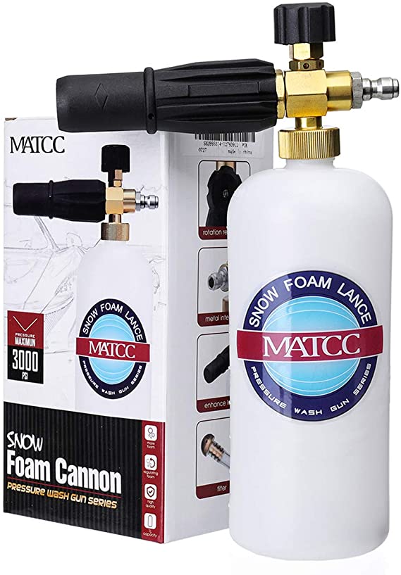 MATCC Foam Cannon II Foam Nozzle Pressure Washer Jet Wash with 1/4" Quick Connector Foam Blaster 0.22 Gallon Bottle Improved Snow Foam Lance