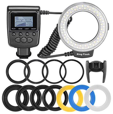 Neewer 48 Macro LED Ring Flash Bundle with LCD Display Power Control,Adapter Rings and Flash Diffusers for Canon 650D,600D,550D,70D,60D,5D Nikon D5000,D3000,D5100,D3100,D7000,D7100,D800,D800E,D60