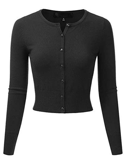 EIMIN Women's Crewneck Button Down Long Sleeve Cropped Cardigan Sweater (S-XL)