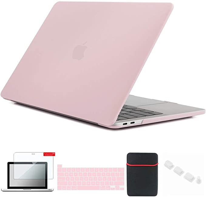 Se7enline MacBook Pro 2020 Case 13 inch Plastic Hard Shell Laptop Cover for MacBook Pro 13-inch Model A2251/A2289 with Touch Bar with Sleeve, Keyboard Cover, Screen Protector, Dust Plug, Rose Quartz