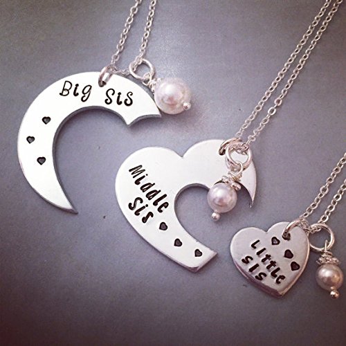 Personalized Necklace Set Hand Stamped Jewelry - Big Sis, Middle Sis and Little Sis Sister Set 3 pieces - Hand Stamped Necklace Set