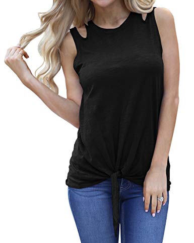Shele Womens Cut Out Shoulder Tops Shirt Blouse Tie Front Knot Cami Tank Top