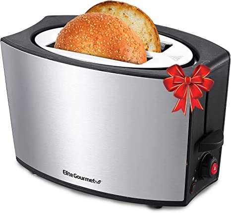 Elite Gourmet ECT2428 Extra Wide 1.25” Slot 2-Slice Toaster, Cancel, Defrost and Bagel Functions, 6 Toast Settings, Slide-Out Crumb Tray, Stainless Steel