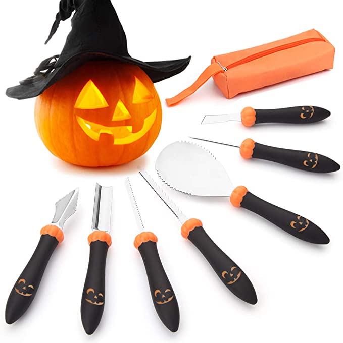 Upgraded 9 PCS Pumpkin Carving Kit Tools & Over 1000 Stencils Template Ebook for Kids & Adults with Carrying Case, Heavy Duty Stainless Steel Carving Knife Carver Set for Halloween Decorations