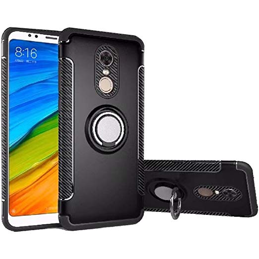 Xiaomi Redmi 5 Plus Case, Ranyi [2 Piece Ring Cover] [Adsorbed iron Plate] [360 Rotating Metal Ring] Premium Hybrid Dual Layer 360 Full Body Protective 2 In 1 Case for Xiaomi Redmi 5 Plus (black)