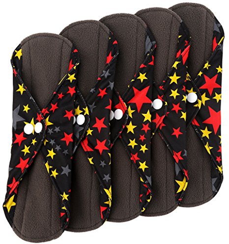 Wegreeco Bamboo Reusable Sanitary Pads - Cloth Sanitary Pads - Pack of 5 (Small, Twinkle Star)