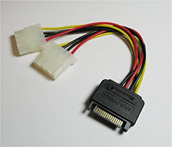 6" SATA 15-Pin Male to Dual 4-Pin Molex Female Y Splitter Adapter Cable