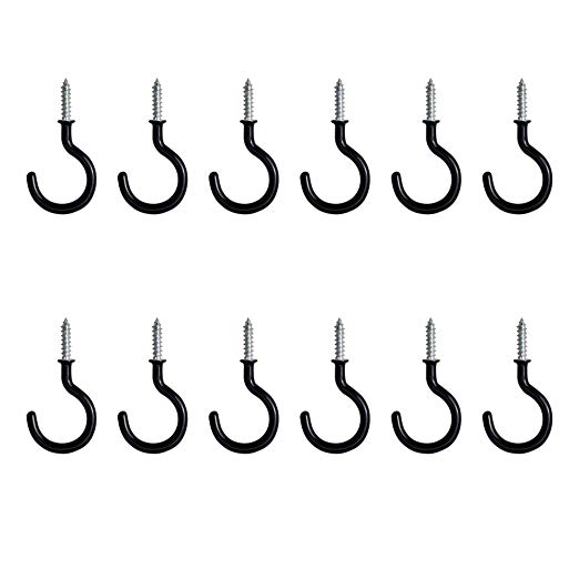 GrayBunny GB-6850B Vinyl Coated Ceiling Hook, Pack of 12, Black, For Cups, Mobiles, Wind Chimes, Lanterns and More, Indoor and Outdoor Use