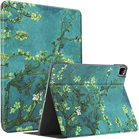 Soke Case for New iPad Pro 12.9 5th Generation 2021, Slim Premium Leather Folio Stand Cover [2nd Gen Apple Pencil Charging Auto Wake/Sleep], Hard PC Back Shell for iPad Pro 12.9 Inch(Apricot Blossom)