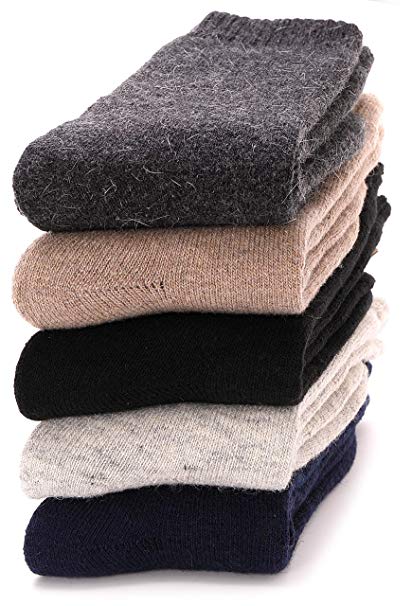 Mens Wool Dress Socks Thermal Heavy Thick Fuzzy Long Warm Boot Work Duty Winter Socks 5 Pairs