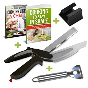 Handy Clever Cutter Bundle 2-in-1 Food Chopper Kitchen Knife and Cutting Board Scissors As Seen On TV, Plus Free Peeler and Bonus Ebooks, Great For Cutting/Slicing/Chopping Veggies, Fruits, and More!
