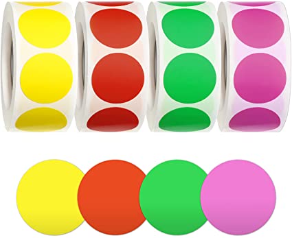 2000 Pieces Round Removable Color-Code Dot Stickers Circle Dots Stickers Label Rolls Label Sticker for Office, Inventory Labeling 500 Pieces/ Roll (Red, Pink, Yellow, Green)