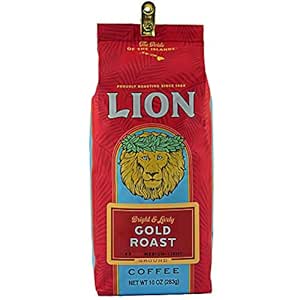 Lion Coffee Gold Roast Ground Coffee, Medium-Light Roast, A Taste of Aloha - 10 Ounce Bag