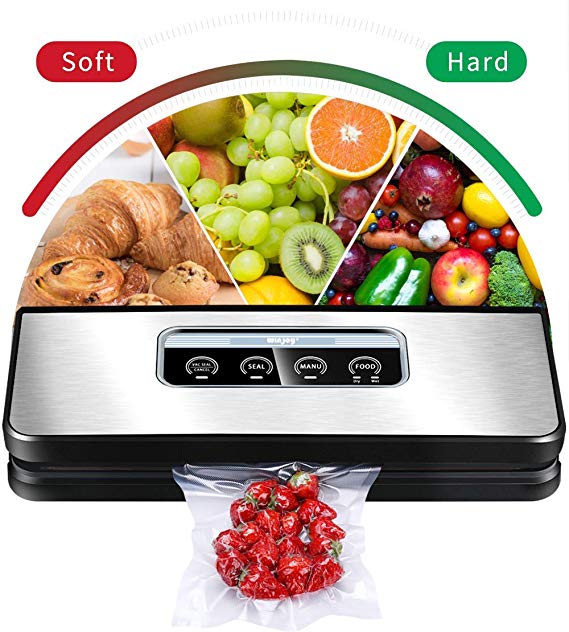 Vacuum Sealer Machine, Winjoy Automatic Food Sealer for Food Savers|Starter Kit|Touch Pannel and LCD Display|Dry & Moist Food Modes| Compact Design (Silver) …