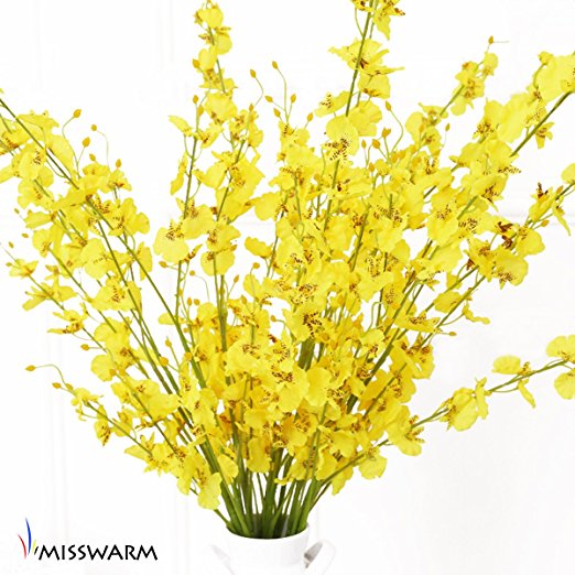 Misswarm 10 Pieces 37.7” Long of Orchid Dancing lady  Butterfly Artificial Flower Artificial flowers Fake Flower for Wedding Home Office Party Hotel Restaurant Patio or Yard Decoration(Yellow)