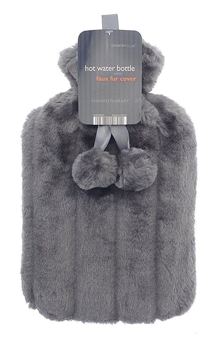 Hot Water Bottle with Super Soft Luxury Plush Cover | 2 litres hot water bottles | British Design Safe and Durable - Perfect Gift (Charcoal Grey)