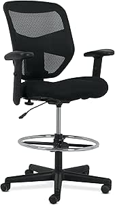 HON Prominent Standing Desk Stool Adjustable Tall Office Chair with Foot Rest, High Back Support, Arms - Standing Desk Chair Ergonomic Office Chair Counter Height Drafting Chair Swivel Rolling Wheels