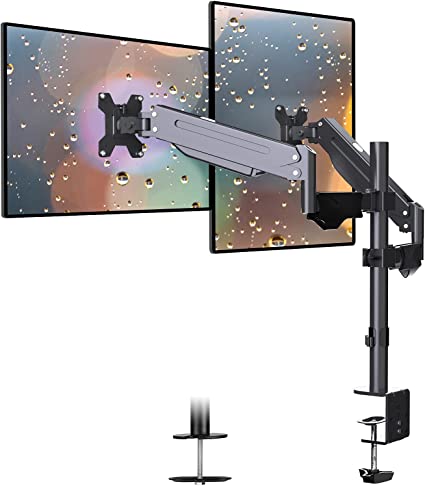 Suptek Dual Monitor Mount Stand-Height Adjustable Gas Spring Monitor Arm Desk Mount Vesa Bracket with C Clamp ,Grommet Base for 2 Computer Screens 17 to 27 inches up to 13.2lbs(MD8422)