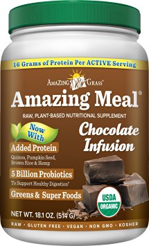 Amazing Grass Amazing Meal, Organic Chocolate Infusion Powder, Gluten Free, 15 Servings, 18.1-Ounce Container