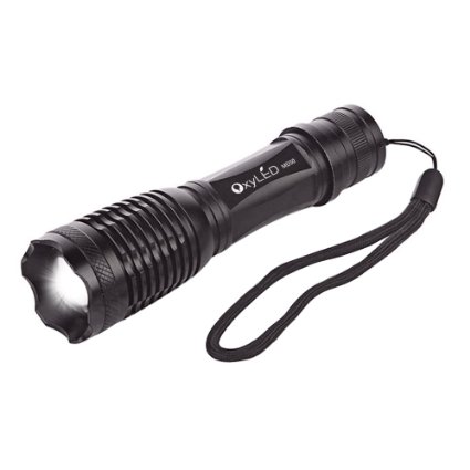 OxyLED Cree 500 Lumen Bright LED Flashlight Torch Light Lamp for Emergency  Safety  Security Adjustable Zoomable Focus 3 Brightness Levels plus Strobe Battery Included--Black