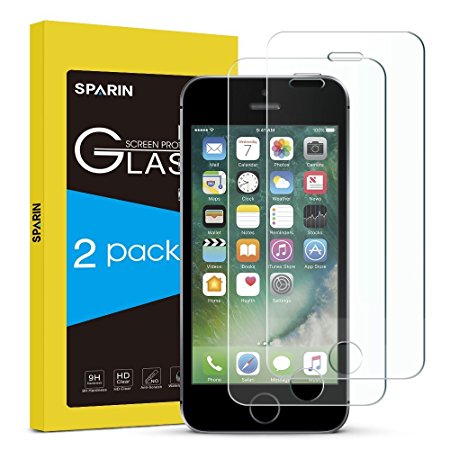 [ 2 Pack ] iPhone SE Screen Protector, SPARIN [Tempered Glass] Screen Protector for iPhone SE / 5S / 5C / 5 [Bubble-Free] [Scratch-resistant] [HD clear] [9H Hardness], [Lifetime Warranty]