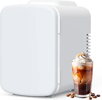 YSSOA 4L/6 Can Portable Mini Fridge Warmer & Cooler Compact Refrigerators 100% Freon-Free, for Food, Drink, Skincare, White