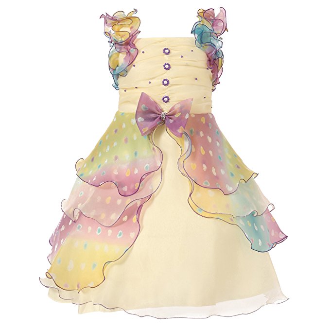 Richie House Girls' Dress with Pastel Ruffles and Pearls Size 3-12Y RH0920