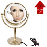 GuRun 85-Inch Tabletop Double-Sided LED Lighted Makeup Mirror with 10x MagnificationGold Finish M2208DJ85in10x