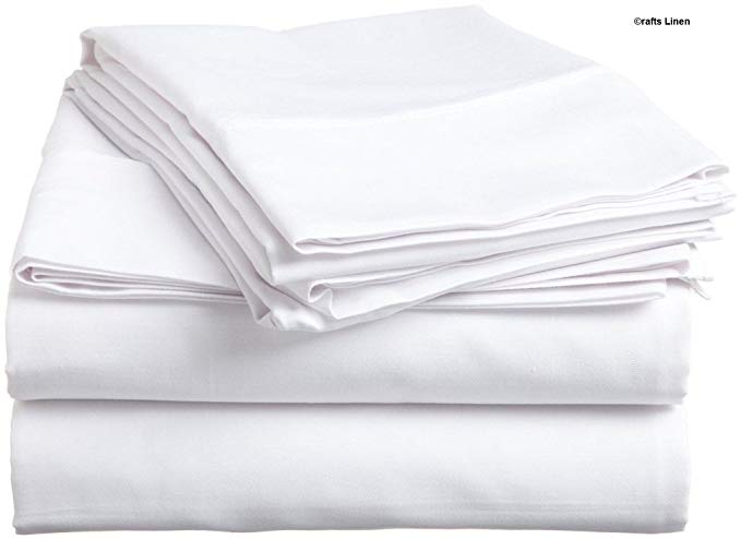 Crafts Linen Egyptian Cotton 400-Thread-Count Sateen One Fitted Sheet Super King Size ( 33 CM) Pocket Depth, White Solid