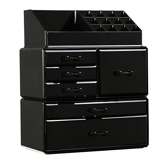 Makeup Organizer Countertop Acrylic,3 Piece Stackable Design Make Up Cosmetics Storage Stand with 6 Drawers, For Cosmetics, Skincare, Vanity, Bathroom,Black By Cq acrylic